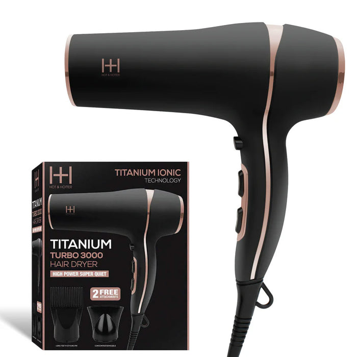 Hot Hotter Titanium Ionic Turbo 3000 Hair Dryer, BlackRose Gold