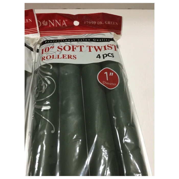 Donna Collection 10" Soft Twist Rollers, Black, 4/PK