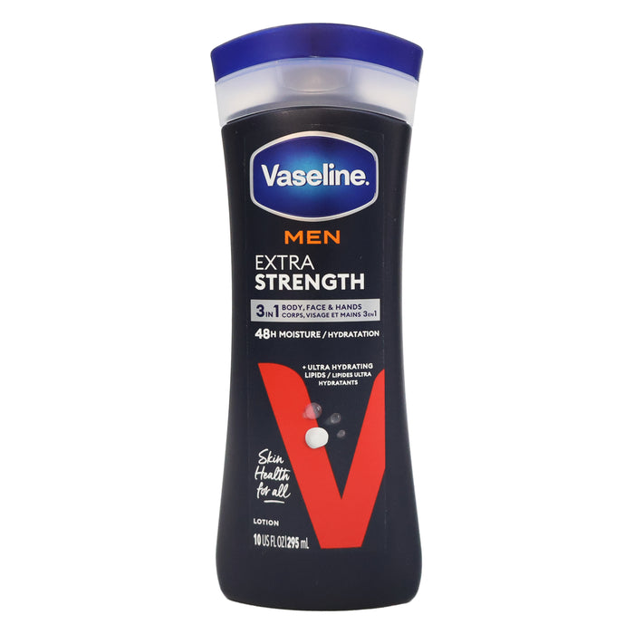 Vaseline Men Extra Strength 3-in-1 Face, Hands and Body Lotion, 10 Oz.