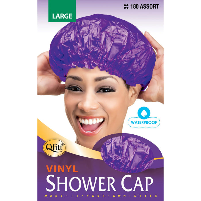 Qfitt Large Vinyl Shower Cap, Assorted Color, 12/PK