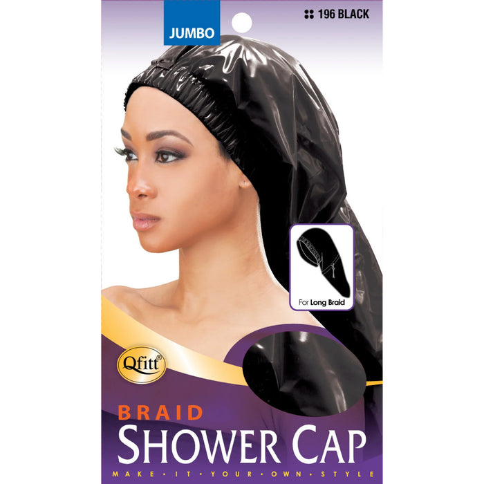 Qfitt Super Jumbo Braid Vinyl Shower Cap with Elastic Band, Black