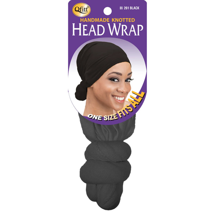 Qfitt Handmade Knotted Head Wrap One Size Fits All, Black Polyester Blend
