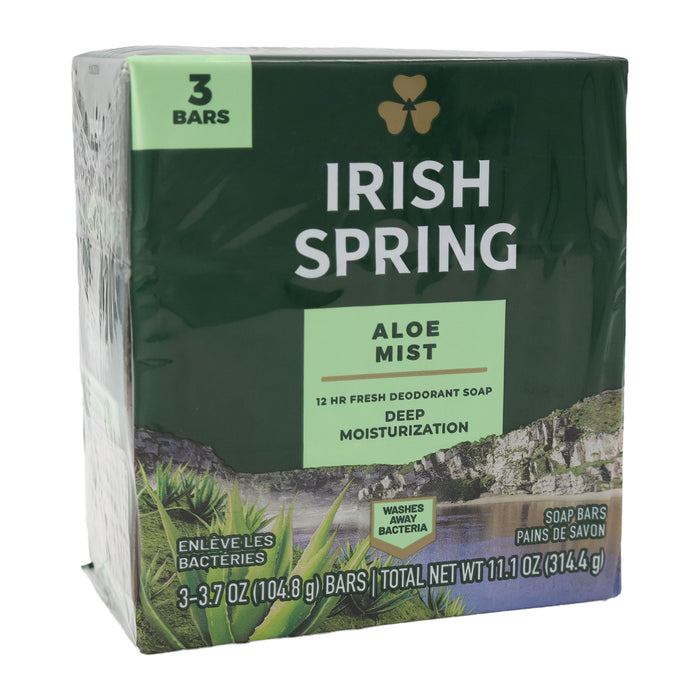 Irish Spring Deodorant Bath Bar Aloe, 3.75 Oz. Pack of 3