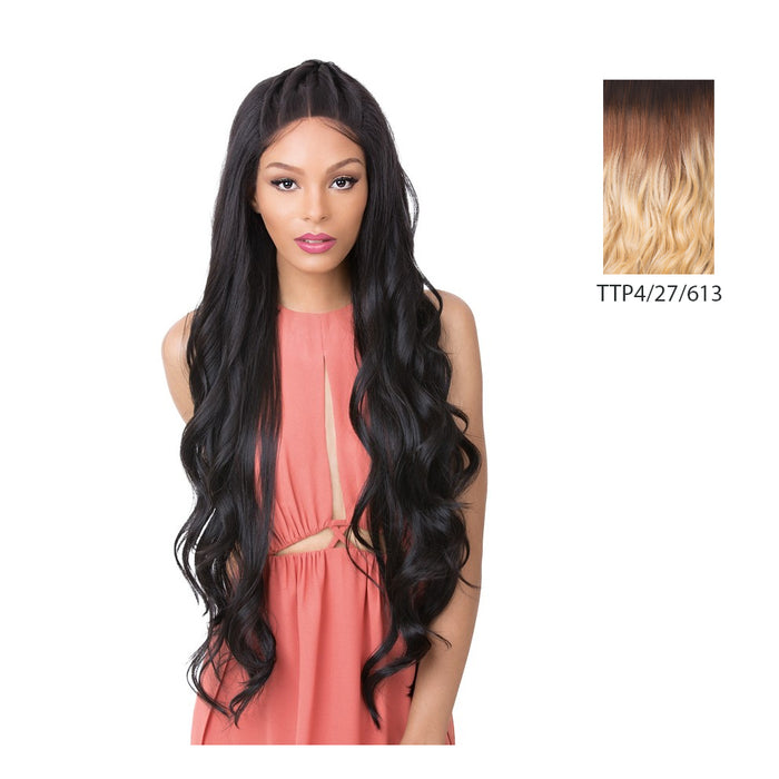 100 Percent Human Hair Blend 360 Circular Frontal Lace Wig,Ttmedium Brown Base With Strawberry Blonde Highlights/613