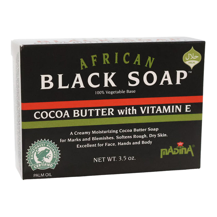 Madina African Black Soap Cocoa Butter With Vitamin E, 3.5 Oz.