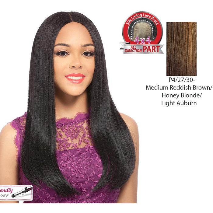 Synthetic Soprano Lace Wig With Swiss Lace Made,Streaked Blend Of Medium Brown, Strawberry Blonde, And Light Auburn