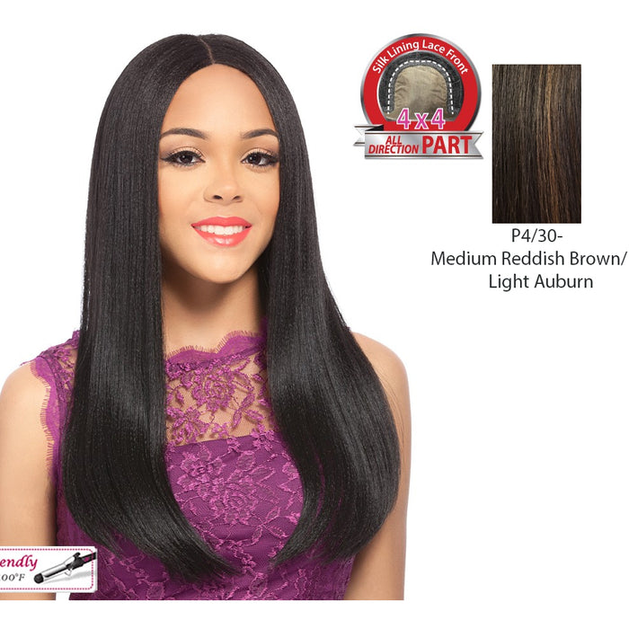 Synthetic Soprano Lace Wig With Swiss Lace Made,Medium Brown Base With Light Auburn Highlights