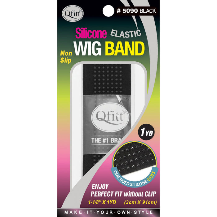 Qfitt Elastic Wig Band With Silicone 1 1/8" X 1 Yd, Black, Dot