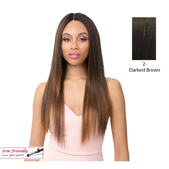 Yaki Straight Ready-To-Go Elegant Style With Heat Resistant Synthetic Wig,Darkest Brown