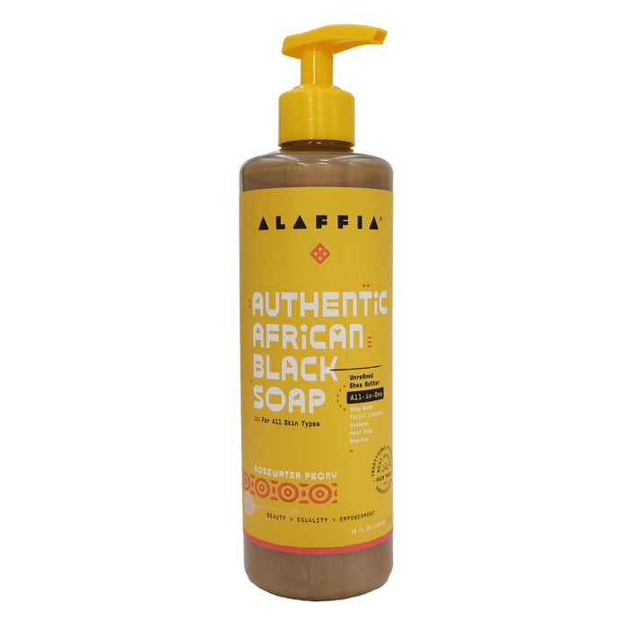 Alaffia Black Soap All In One Rosewater Peony, 16 Oz.