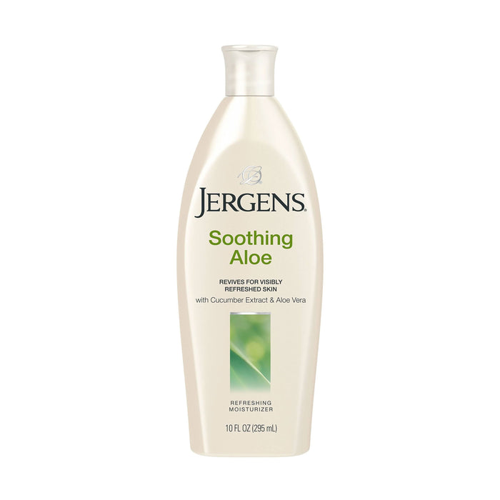 Jergens 10 Oz. Lotion Soothing Aloe Vera moisturizes dry skin with a lightweight formula.