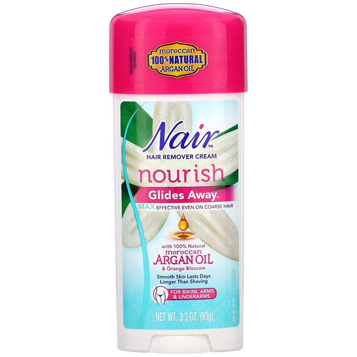 Nair Hair Remover Cream Glides Away Nourish Argan Oil and Orange Blossom 3.3 Oz.