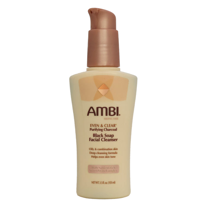 AMBI Even Clear Purifying Charcoal Black Soap Facial Cleanser, 3.5 Oz.