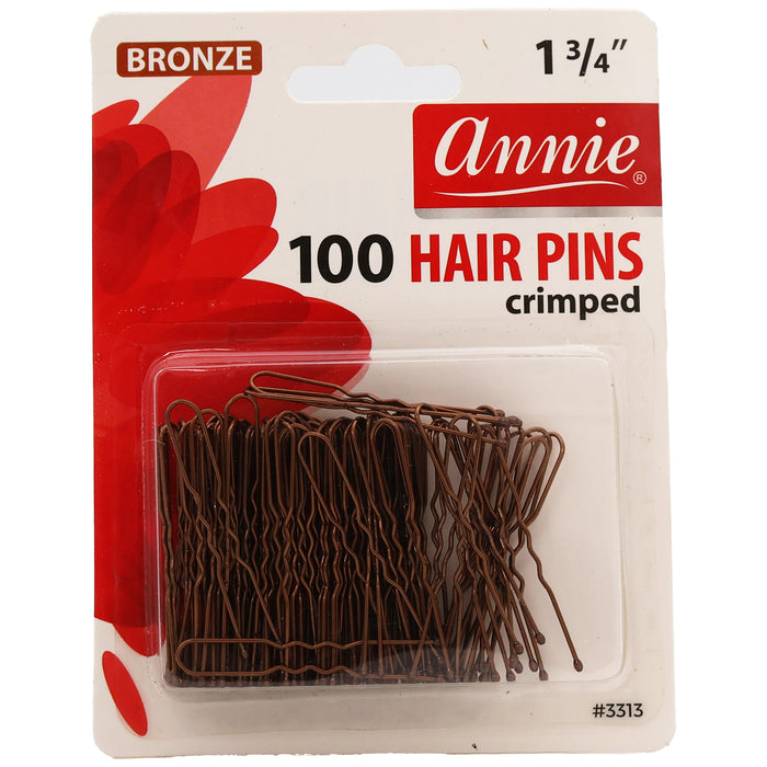 Annie 100 Hair Pins 1 3/4" Crimped Ball Tipped Bronze