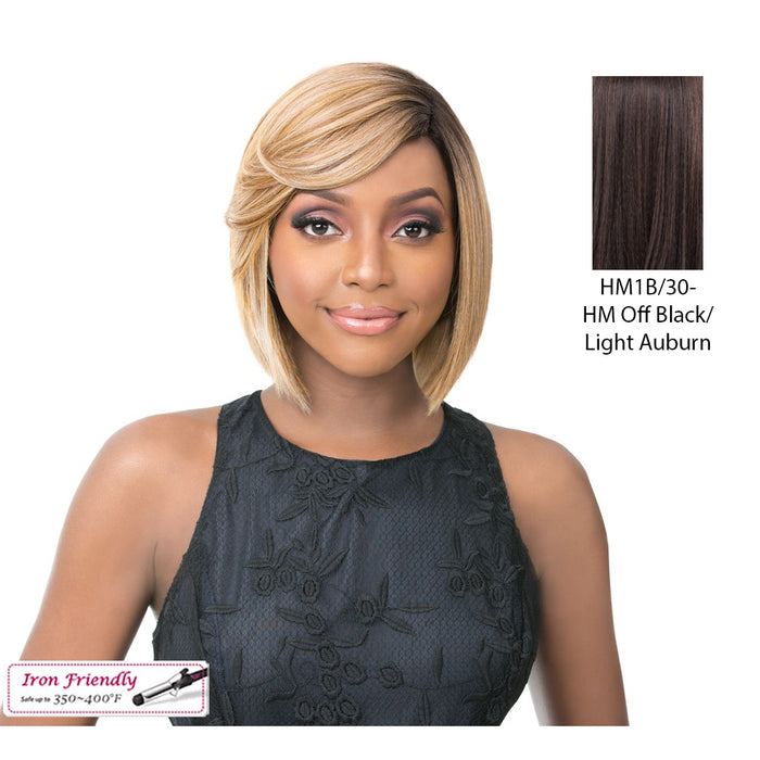 Synthetic Annalize Wig Full Wig: Short Straight Blunt With Bang,Highlight Mix Off Black/Light Auburn
