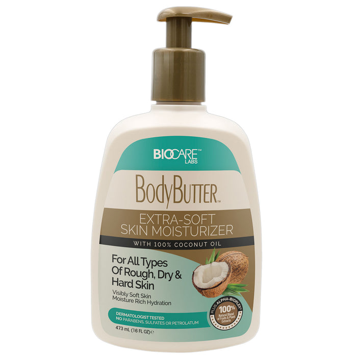 Biocare Body Butter Extra-Soft Skin Moisturizer with 100% Coconut Oil For All Types of Rough Dry & Hard Skin, 16 Oz.