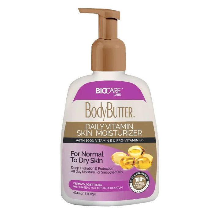 Biocare Body Butter Daily Vitamin Skin Moisturizer with 100% Vitamin E & Pro-Vitamin B5 For Normal to Dry Skin, 16 Oz.