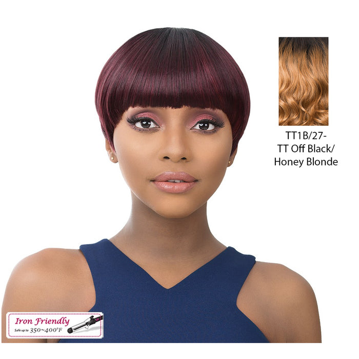 Pacifier Shaped Short Cut Wigs For Iron Wigs, Pixie Style,Off Black Top With Strawberry Blonde Ends
