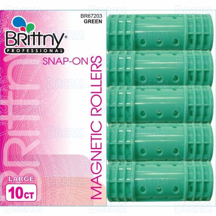 Brittny 7/8" Snap-On Magnetic Rollers, Large, Green, 10/PK