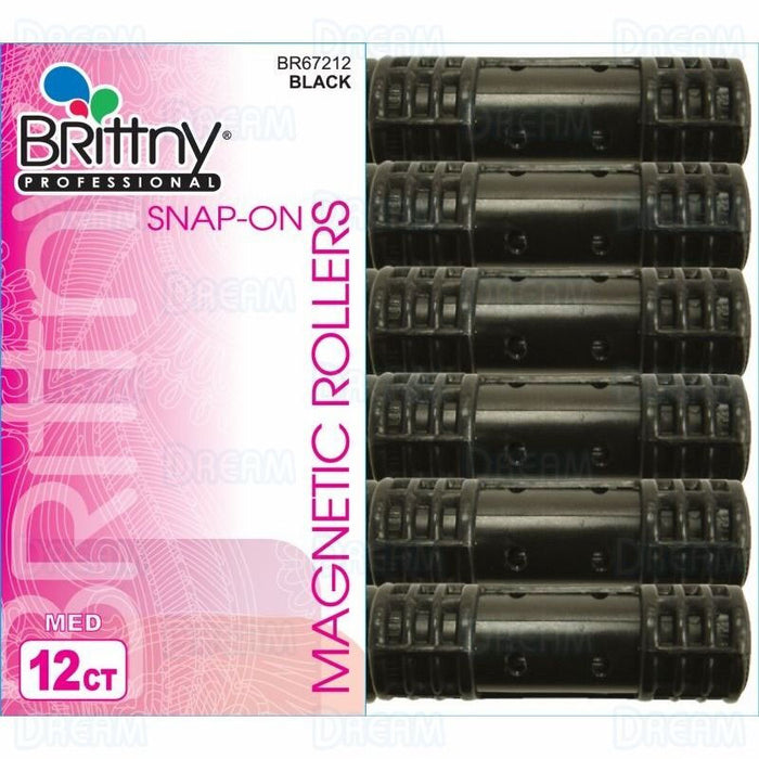 Brittny 3/4" Snap-On Magnetic Rollers, Medium, Black, 12/PK