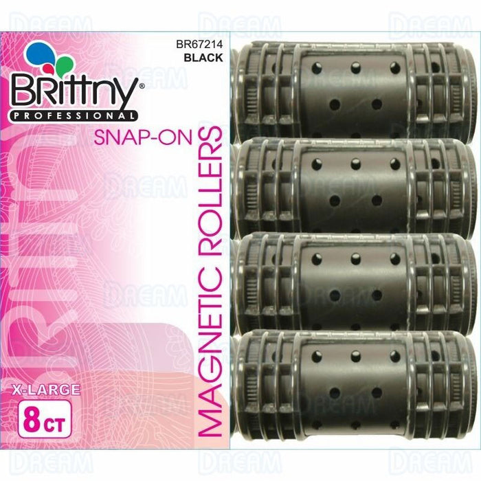 Brittny 1 1/8" Snap-On Magnetic Rollers, Large, Black, 8/PK