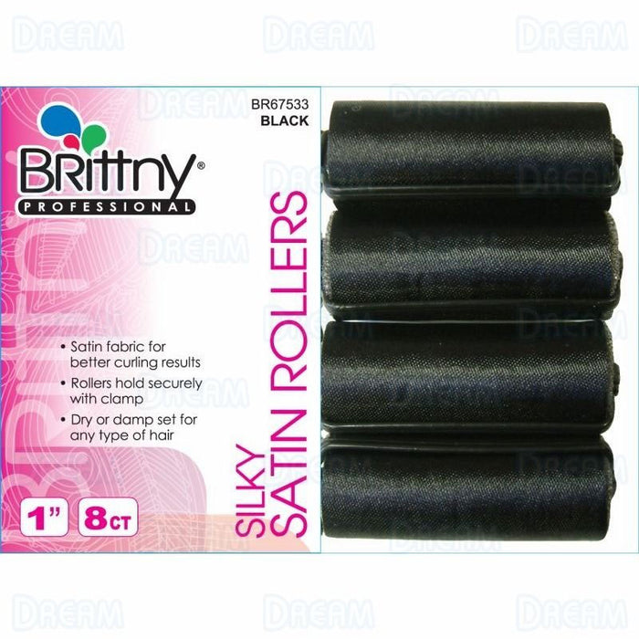 Brittny 1" Silky Rollers, Black, 8/PK