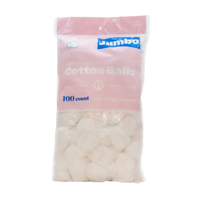 Dream World 100 Percent Cotton Jumbo Size Cotton Balls, 100/PK