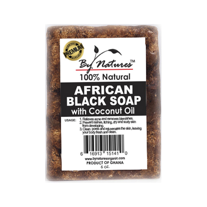 By Natures 100% Natural African Black Soap with Coconut Oil, 6 Oz.