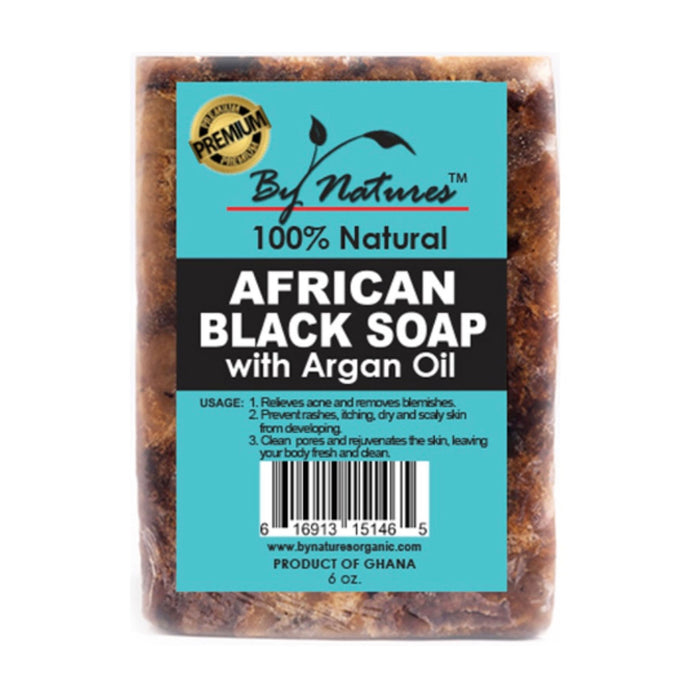 By Natures 100% Natural African Black Soap with Argan Oil, 6 Oz.