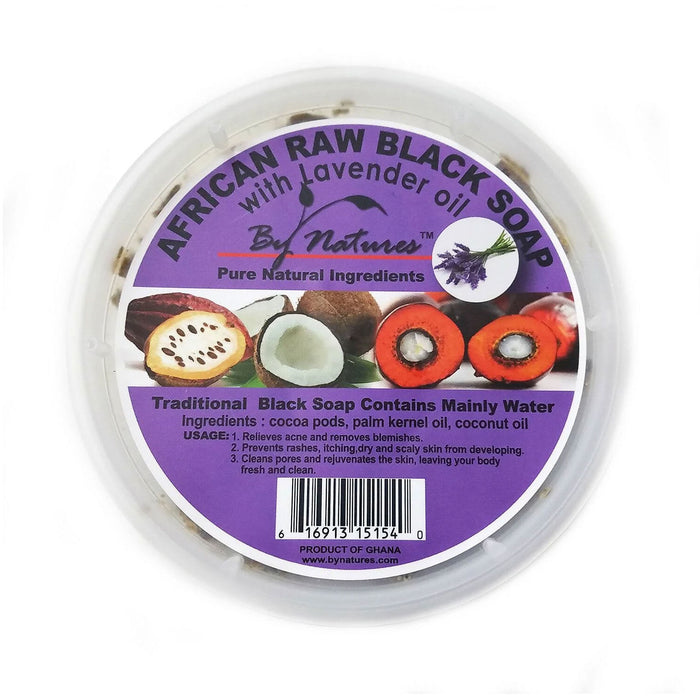 By Natures African Raw Black Soap Tub W/Lavender Oil 8 Oz.
