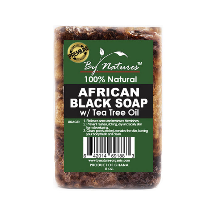 By Natures 100% Natural African Black Soap, Tea Tree Oil, 6 Oz.