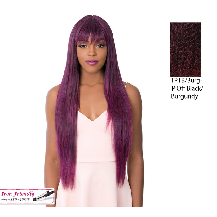 Synthetic Short Center Part Wig,Burgundy