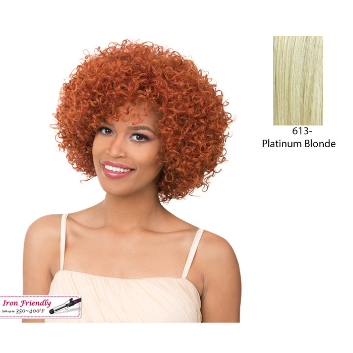 Curly Bang With Heat Resistant Synthetic Wig,Platinum Blonde