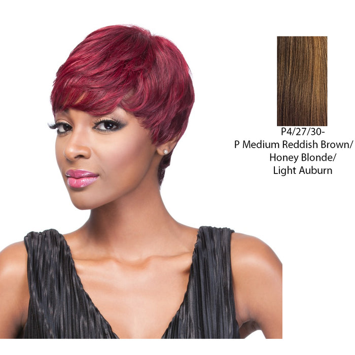 It Is A Human Hair Weave Cap HH Andi Wig,Thick Streaks Dark BrownStrawberry BlondeMedium Auburn Red Brown