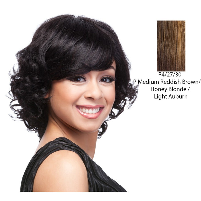 Human Hair Wig - HH Brianna,Streaked Blend Of Medium Brown, Strawberry Blonde, And Light Auburn