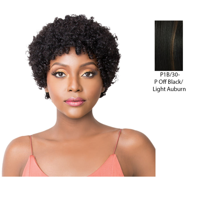 Human Hair Wig,Mix Off Black/Light Auburn