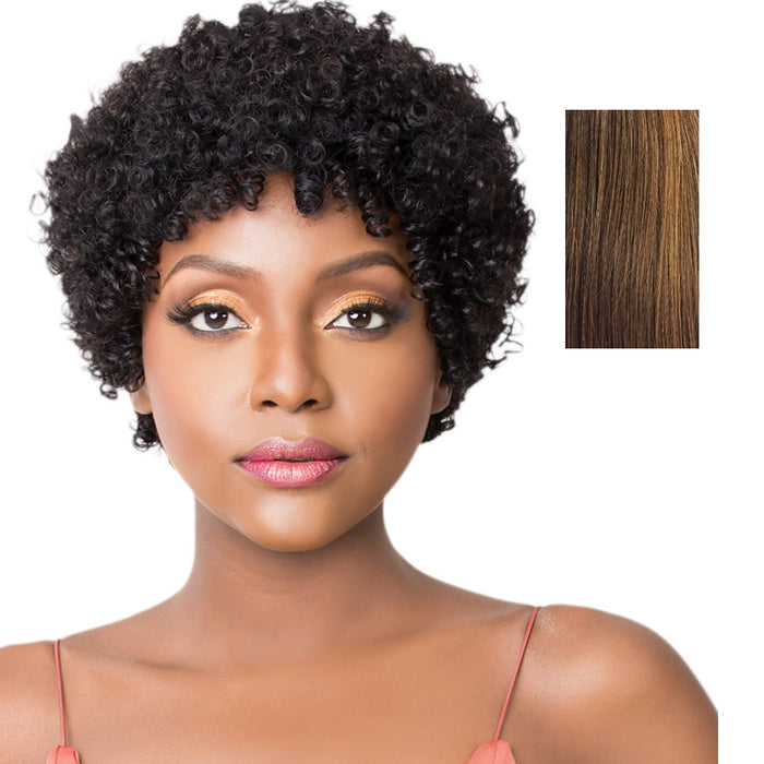 Human Hair Wig,Streaked Blend Of Medium Brown, Strawberry Blonde, And Light Auburn