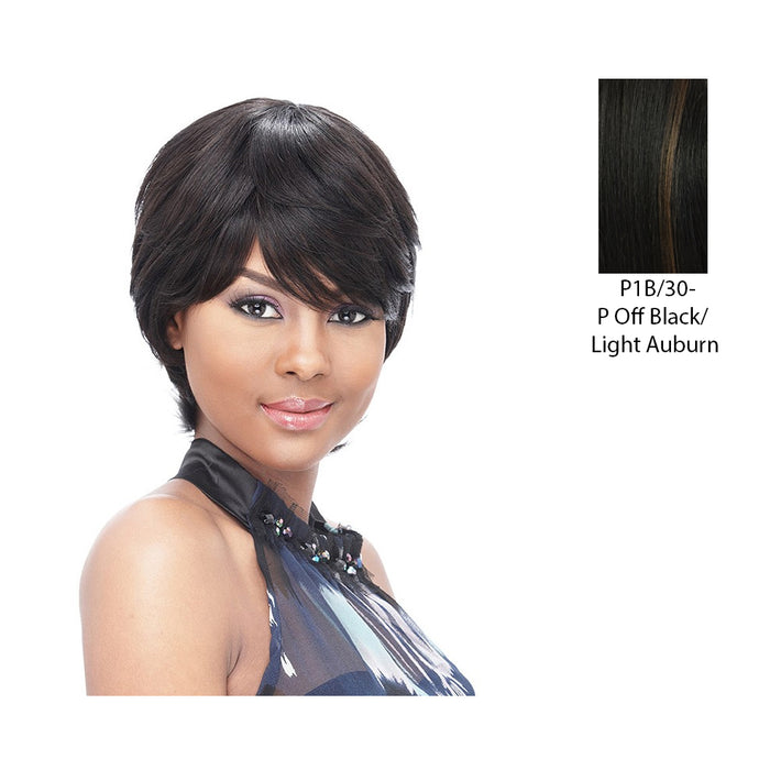 100 Percent Human Full Wig,Mix Off Black/Light Auburn
