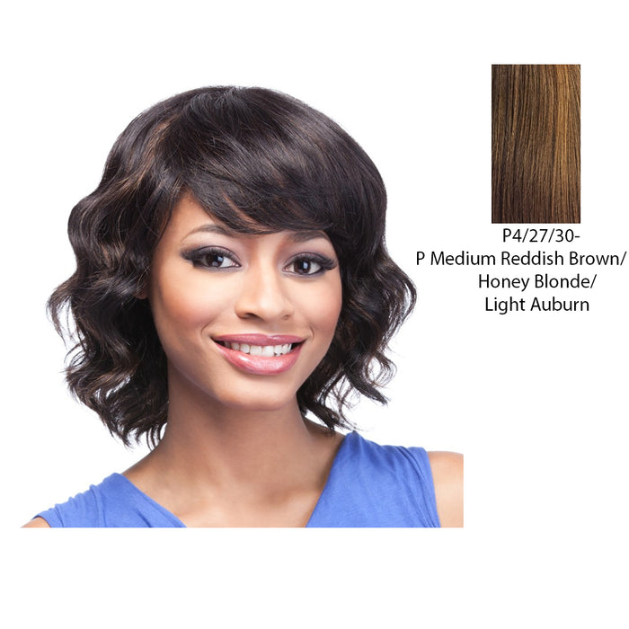Human Hair Wig,Streaked Blend Of Medium Brown, Strawberry Blonde, And Light Auburn