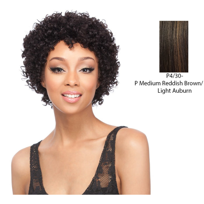Pac Weave Human Hair Wig,Medium Brown Base With Light Auburn Highlights