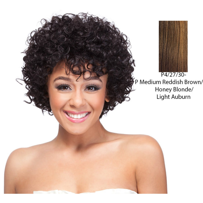 100 Percent Human Hair Wig HH Giselle,Streaked Blend Of Medium Brown, Strawberry Blonde, And Light Auburn