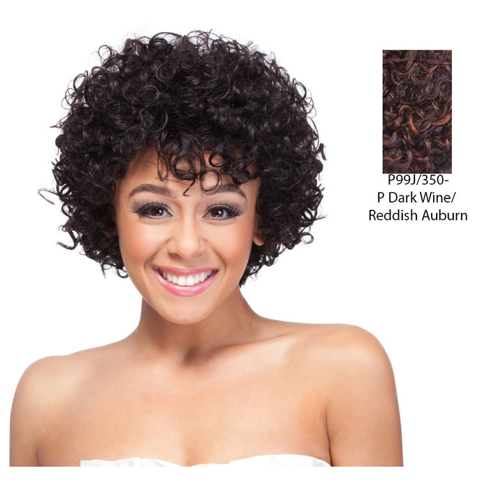 100 Percent Human Hair Wig HH Giselle,Thick Streaks Dark WineDark Ginger Orange Red