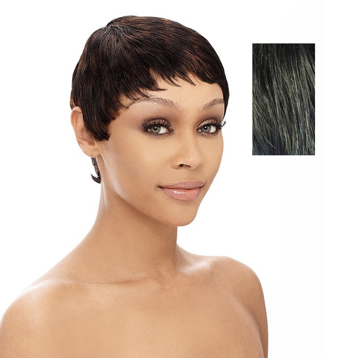 Molly Wig 100 Percent Human Hair Pixie Short ,Off Black With 15 Percent Gray