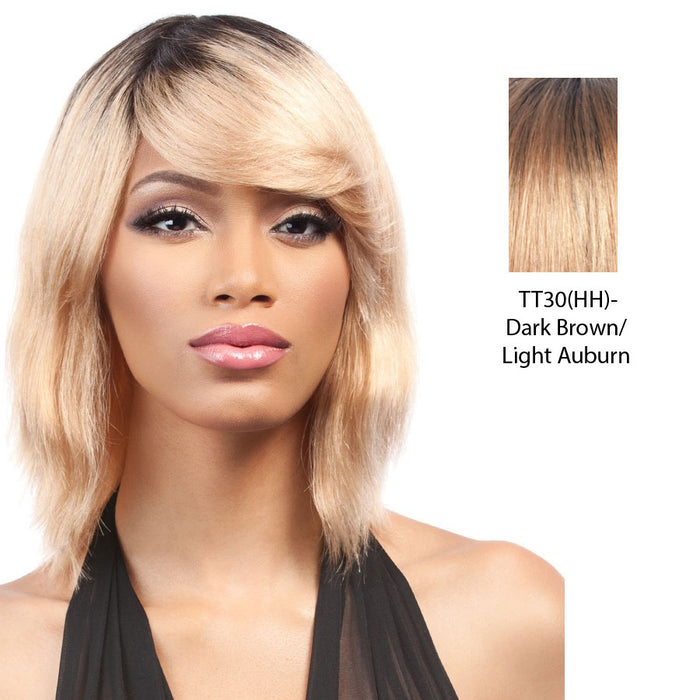 Salon Remi 100% Brazilian Human Hair Unprocessed Wig,Dark brown roots with light auburn