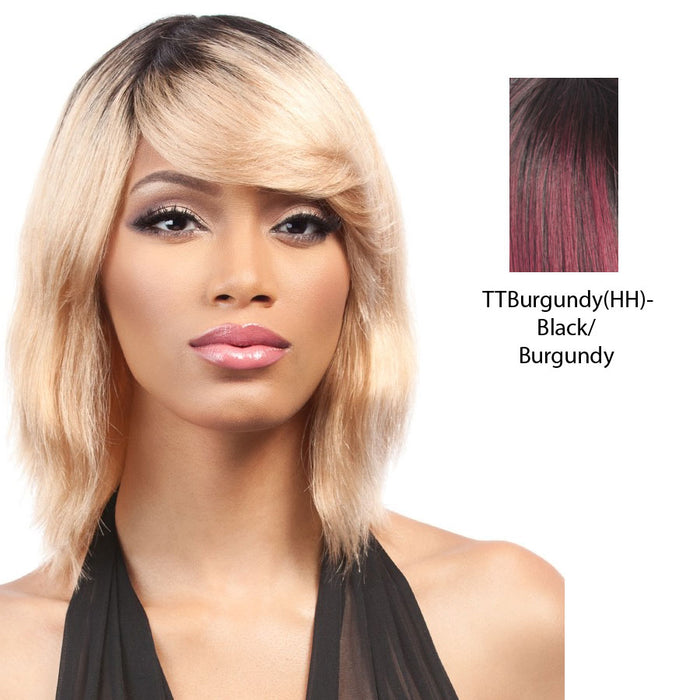 Salon Remi 100% Brazilian Human Hair Unprocessed Wig,Black roots with burgundy
