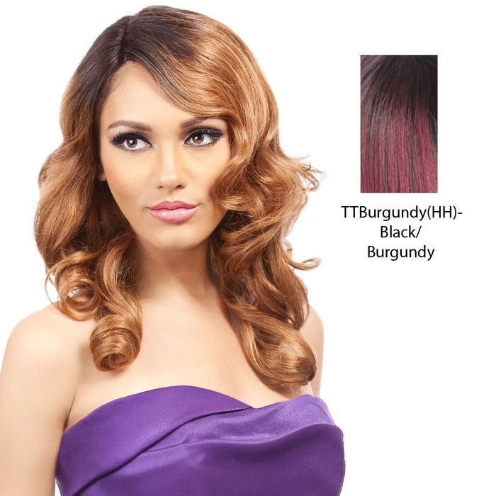 Salon Remi Natural Human Hair Wig,Black roots with burgundy