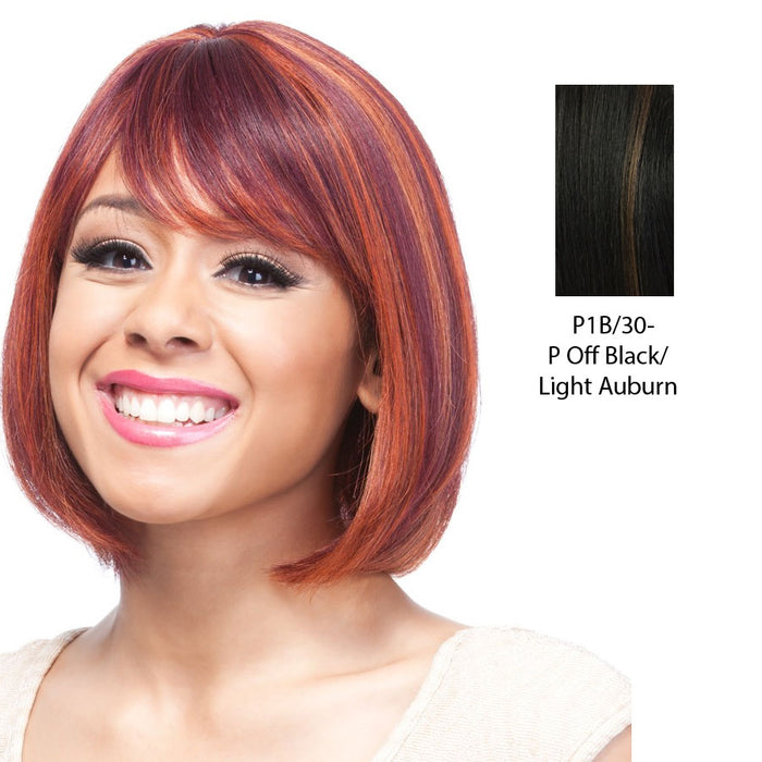 100% Human Hair Wig Human Hair Nia,Off black base with light auburn highlights