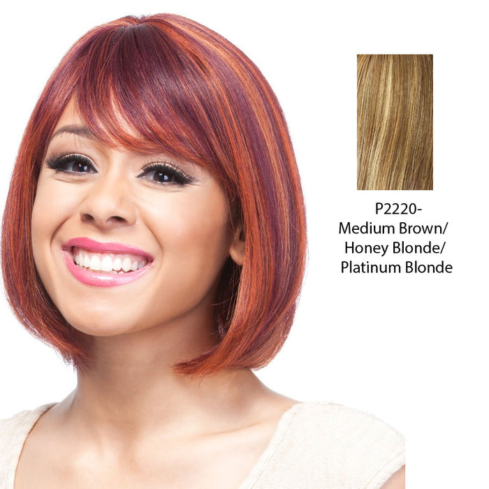 100% Human Hair Wig Human Hair Nia,Streaked blend of medium brown, strawberry blonde, and platinum blonde