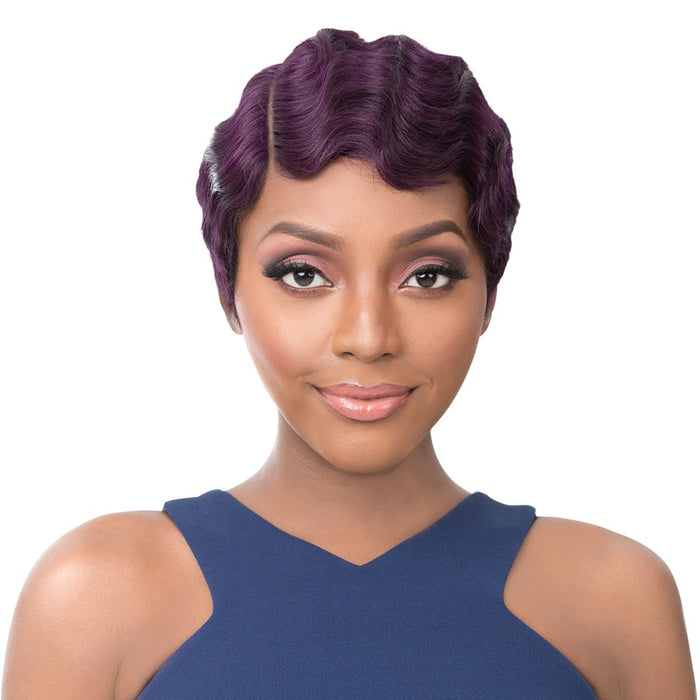 100% Human Hair Full Wig Side Lace Part,Dark root off black/dark purple