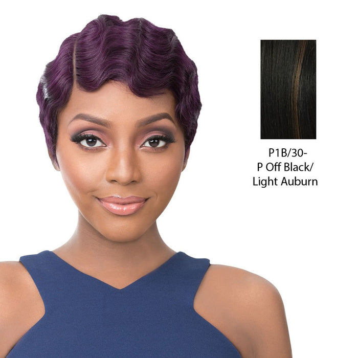 100% Human Hair Full Wig Side Lace Part,Off black base with light auburn highlights